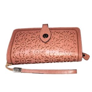 Pink Leather Wallet RFID With Strap